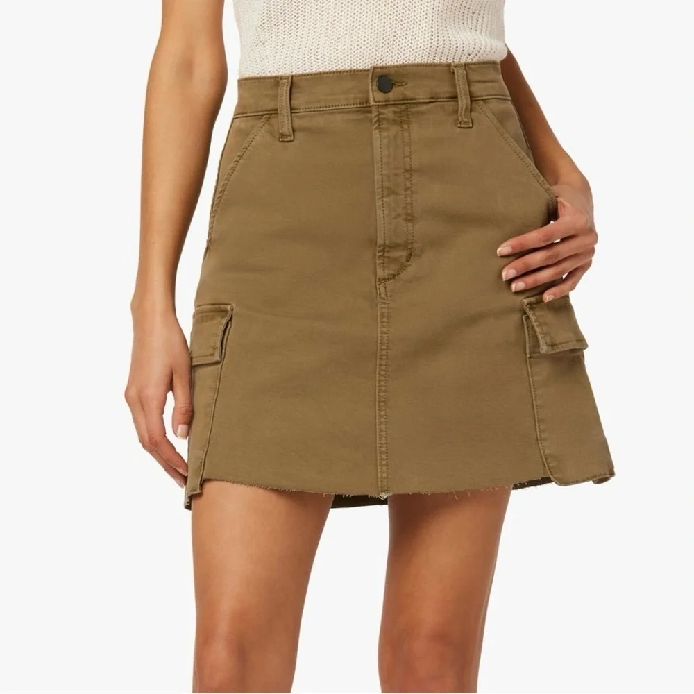 Joe’s Jeans Women’s The Cargo Skirt Denim Utility Raw Hem Capers Green NWT